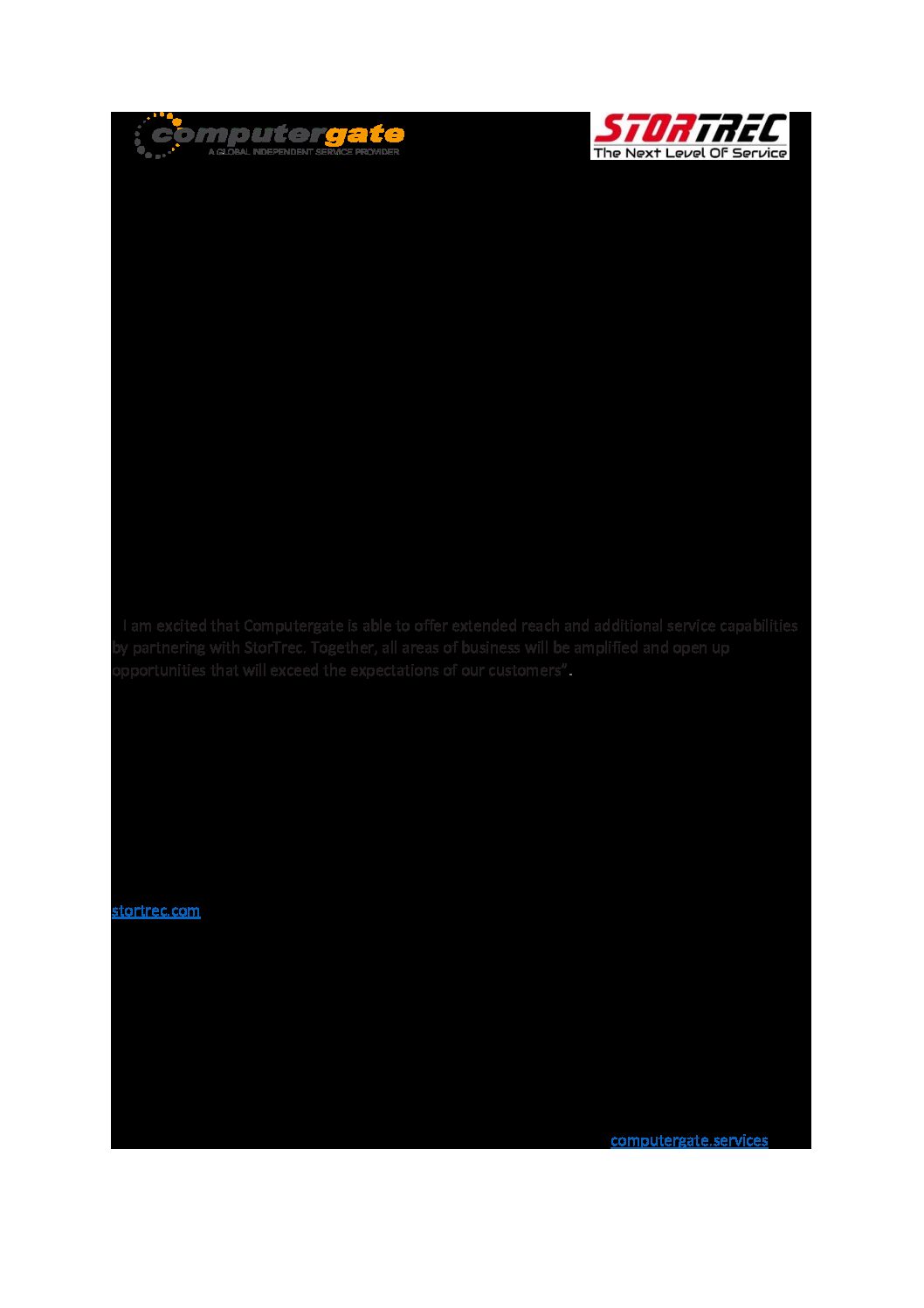 Computergate-Stortrec News Release