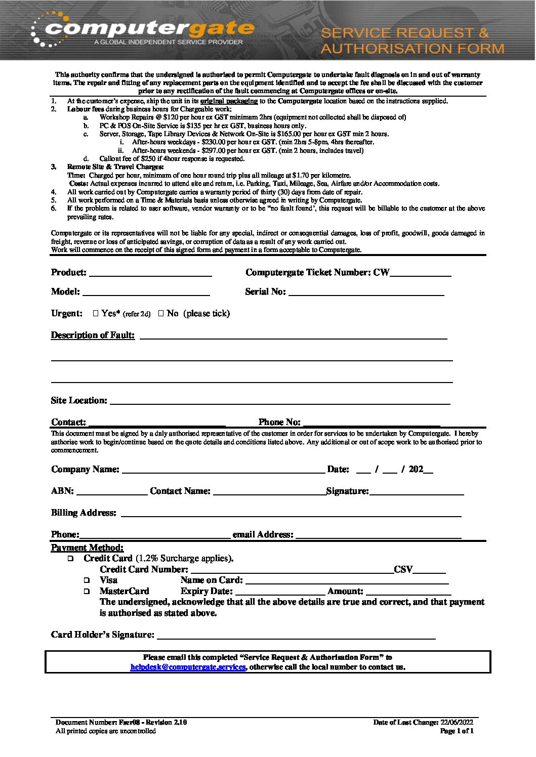 Service Request Form – 2022
